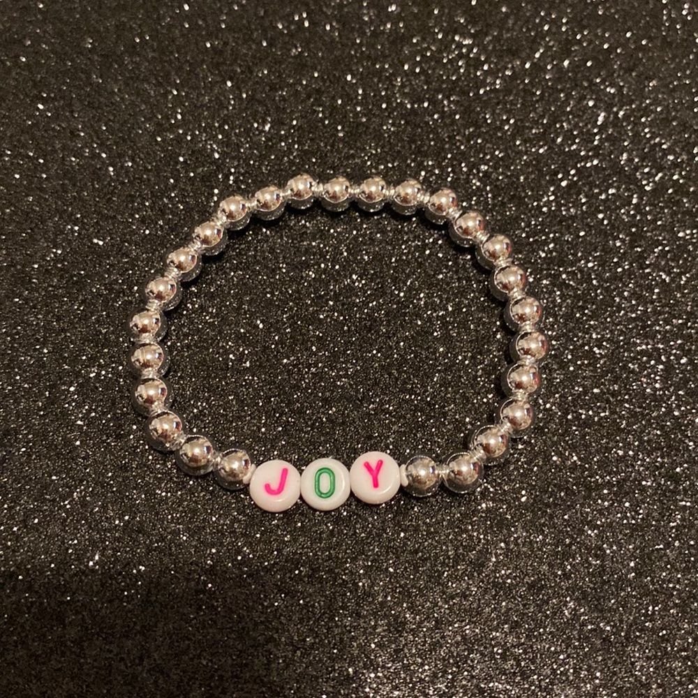 Girls faux silver bead joy stretch bracelet